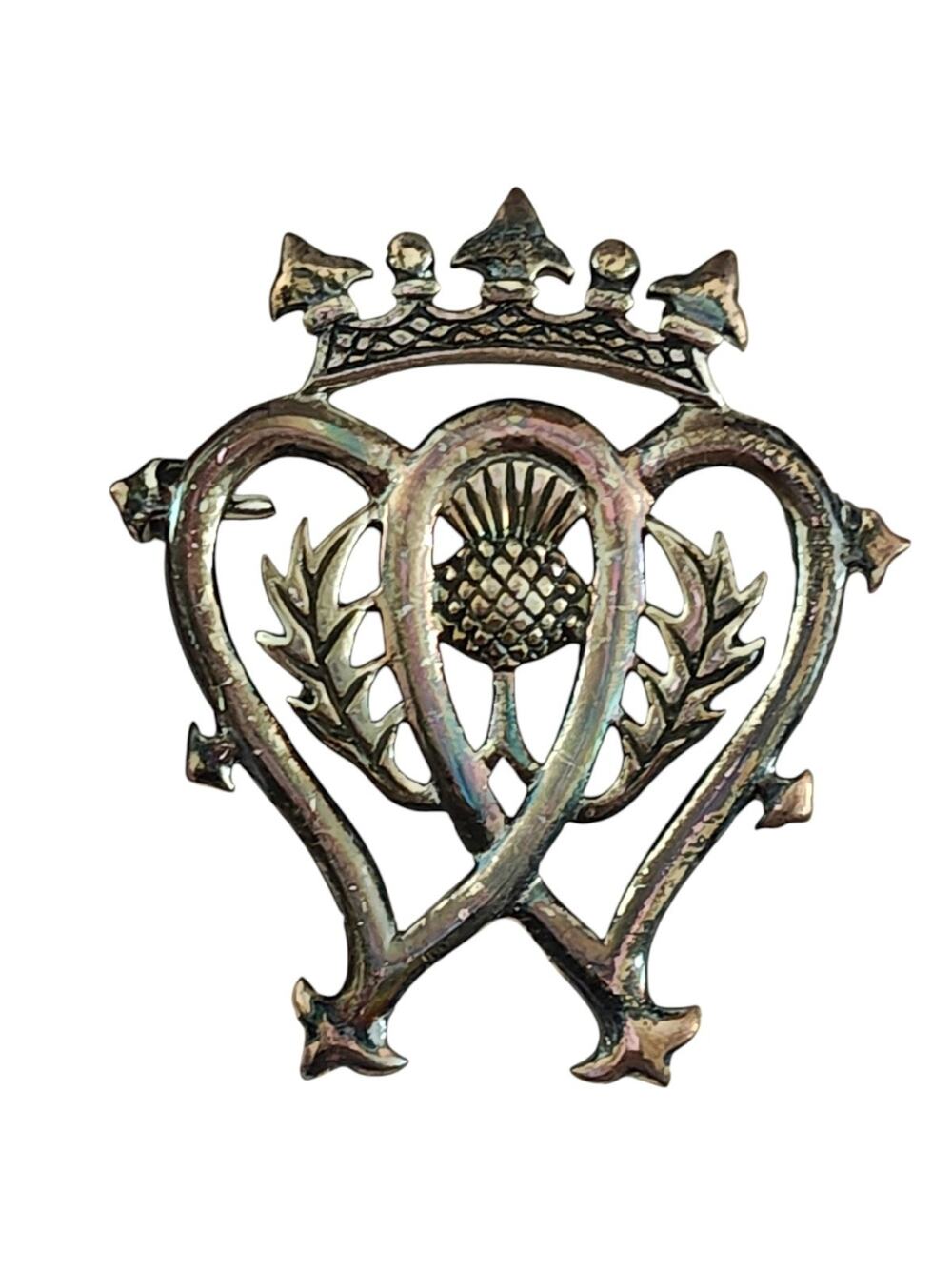 Vintage Sterling Luckenbooth Pin Brooch Scotland Heart Crown Hallmarked 7.6g
